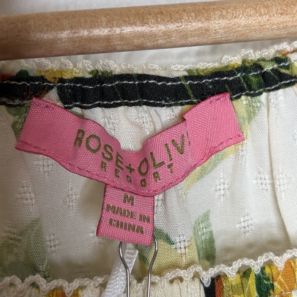 Rose And Olive Tropical Fruit Print Top Womens Size M Resort Vacation Island - Picture 4 of 6
